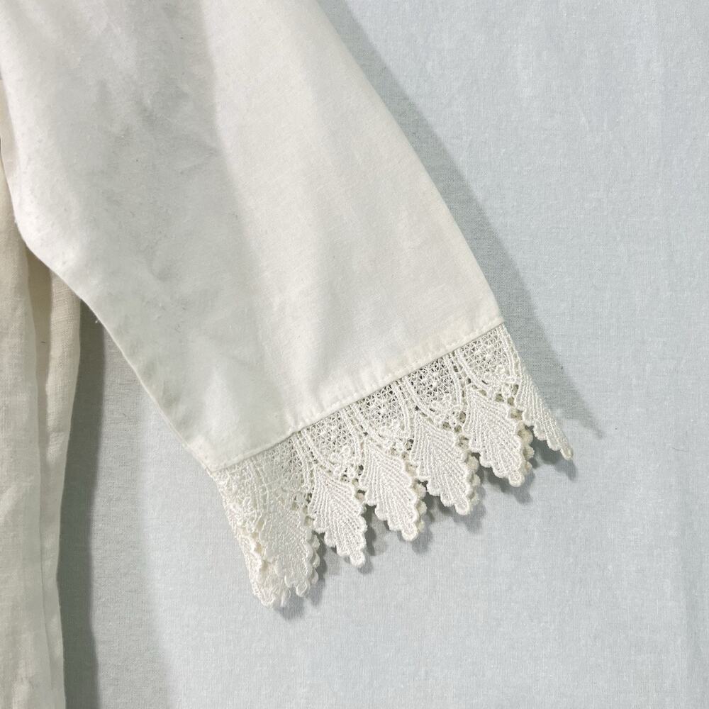 Lauren Ralph Lauren 100% Linen Dress Women 6 Ivory Fit Flare Pintuck Lace Lined - Picture 3 of 15